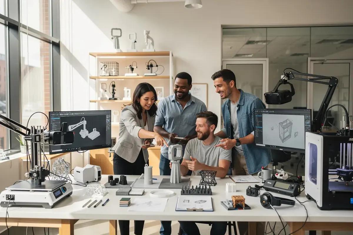 Startup team prototyping and building together